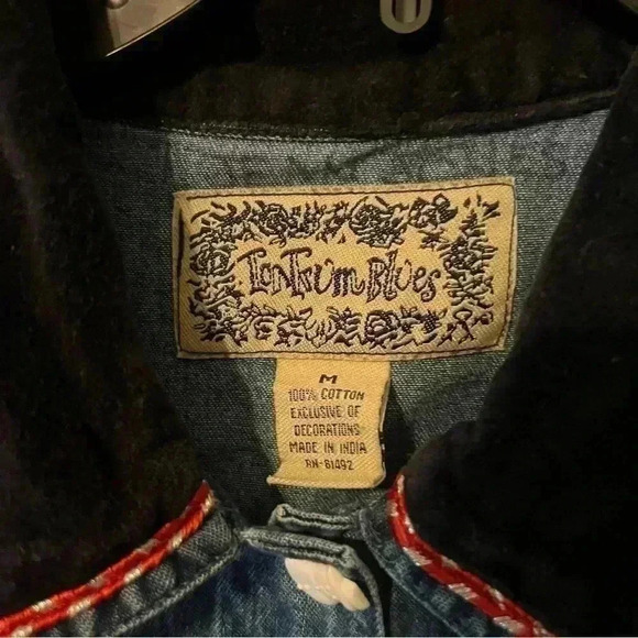 Vintage Ton Trums Denim Button Up Shirt Christmas Tree Snowman Medium - Picture 6 of 11